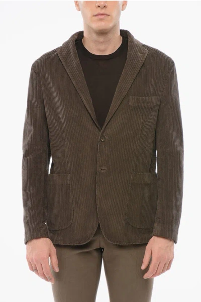 Corneliani Cc Collection Ribbed Velour Ecuador Single Breasted Blazer In Brown