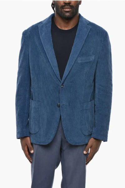 Corneliani Cc Collection Ribbed Velour Ecuador Single Breasted Blazer In Blue