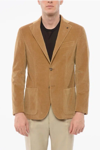Corneliani Cc Collection Ribbed Velour Refined Single Breasted Blazer In Brown