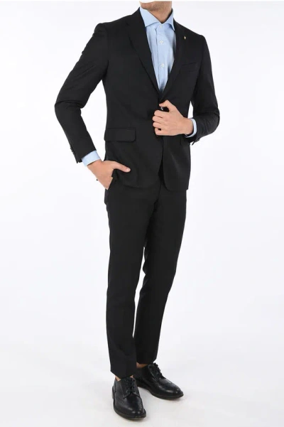 Corneliani Cc Collection Right Side Vents Plain Twill 2-button Suit In Black
