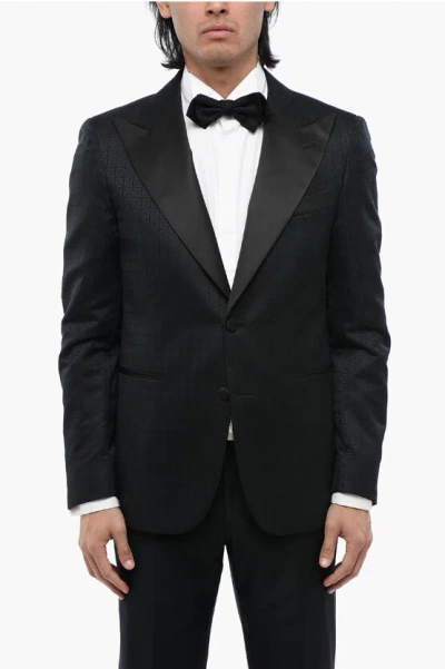 Corneliani Cc Collection Satin Peak Lapel Cerimonia Reward Jacquard Bla In Blue