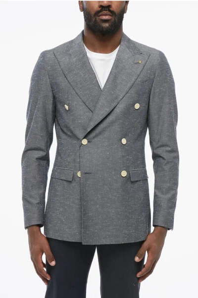 Corneliani Cc Collection Side Vents Peak Lapel Double Breasted Blazer In Blue
