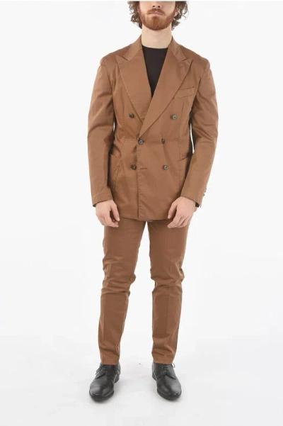 Corneliani Cc Collection Side Vents Peak Lapel Double Breasted Suit In Brown