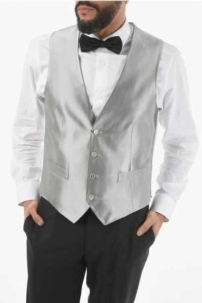 Corneliani Cc Collection Silk 4-buttons Reward Cerimonia Vest In Metallic
