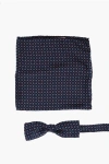 Corneliani Cc Collection Silk Pocket Square With Bow Tie In Black