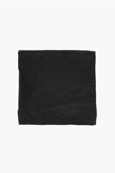 Corneliani Cc Collection Silk Pocket Square With Geometrical Motifs In Black
