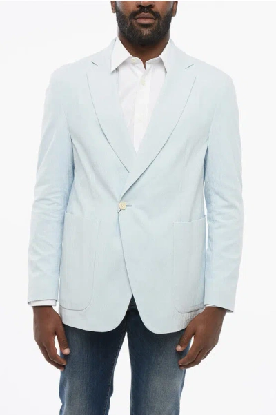 Corneliani Cc Collection Single Breasted Reset Blazer With Patch Pocket In Blue