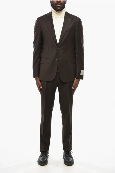 Corneliani Cc Collection Single-breasted Slim Fit Wool Blend Suit In Brown
