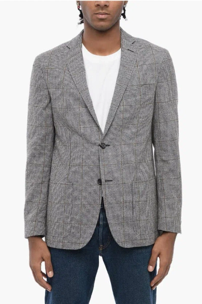 Corneliani Cc Collection Single-breasted Windowpane Check Blazer In Gray