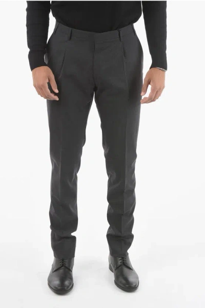 Corneliani Cc Collection Single-pleated Reset Virgin Wool Pants In Black