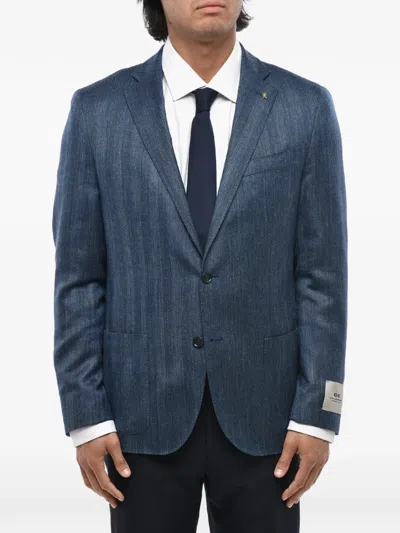 Corneliani Cc Collection Single-breasted Herringbone Blazer In Blue