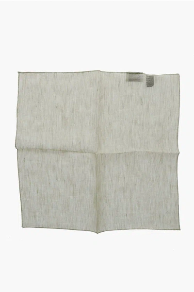 Corneliani Cc Collection Solid Color Linen Pocket Square In Green