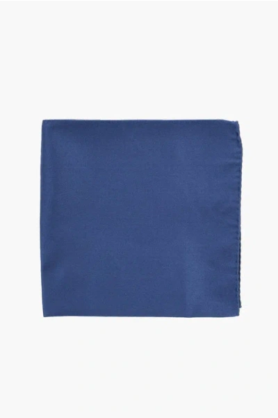 Corneliani Cc Collection Solid Color Silk Pocket Square In Blue