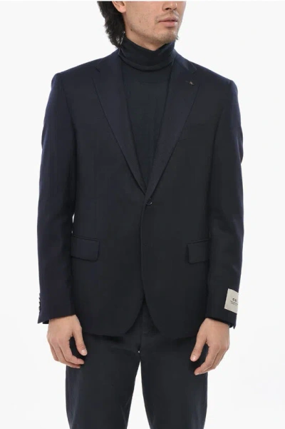 Corneliani Cc Collection Solid Color Virgin Wool 2 Buttons Blazer With In Blue