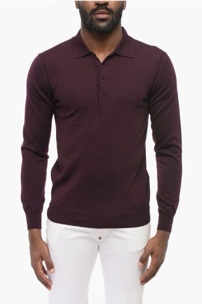 Corneliani Cc Collection Solid Color Wool Sweater With Polo Neck In Purple