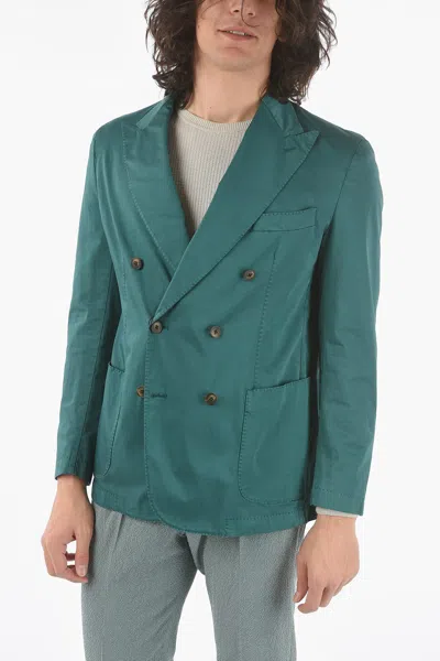 Corneliani Cc Collection Stretch Cotton Center Vent Peak Lapel Double-b In Green