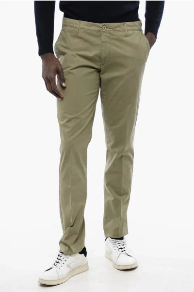 Corneliani Cc Collection Stretch Cotton Chinos Pants With Belt Loops In Green