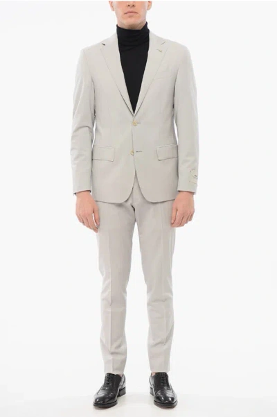 Corneliani Cc Collection Stretch Wool Refined Suit With Flap Pockets In White