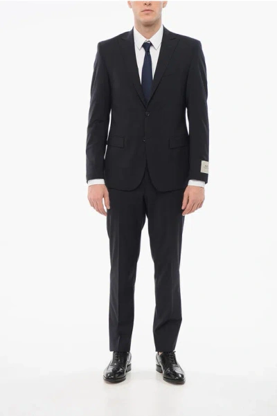 Corneliani Cc Collection Stretch Wool Refined Suit With Peak Lapel In Black