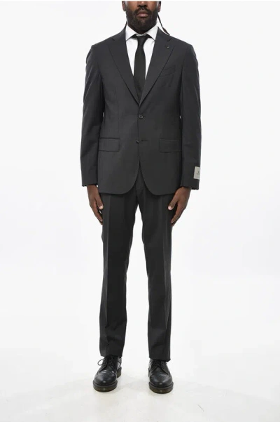 Corneliani Cc Collection Stretch Wool Slim Fit Suit With Notch Lapel In Black