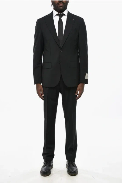 Corneliani Cc Collection Stretch Wool Suit With Flap Pockets In Black