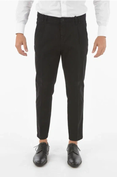 Corneliani Cc Collection Stretchy Cotton Chino Pants With Single Pleat In Black