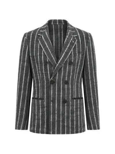 Corneliani Cc Collection Striped Double-breasted Blazer In Gray