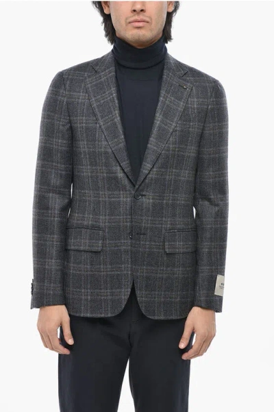 Corneliani Cc Collection Tartan Check Virgin Wool 2 Pockets Blazer With In Black