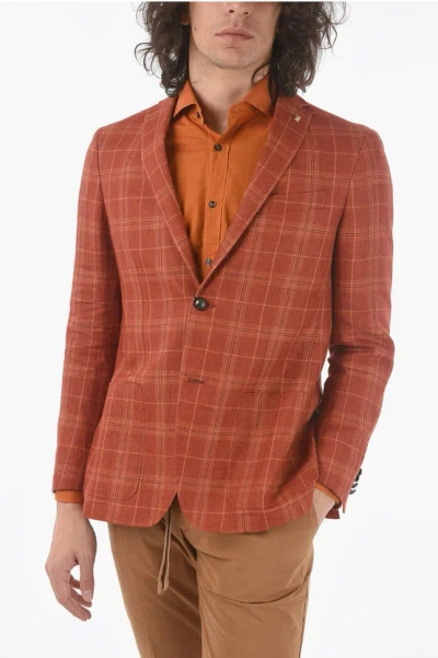 Corneliani Cc Collection Tartan Checked Linen Right 2-buttons Blazer Wi In Brown