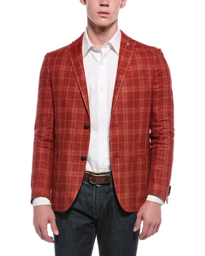Corneliani Cc Collection Tartan Linen Jacket In Orange