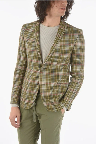 Corneliani Cc Collection Tartan Motif Flax Side Vents Notch Lapel Reset In Green