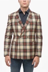 Corneliani Cc Collection Tartan Motif Virgin Wool Double-breasted Blaze In Brown