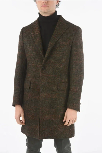 Corneliani Cc Collection Tweed Wool Blend Single-breasted Coat In Brown