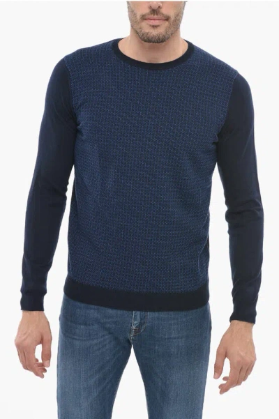 Corneliani Cc Collection Two-tone Cotton Crew-neck Sweater In Blue