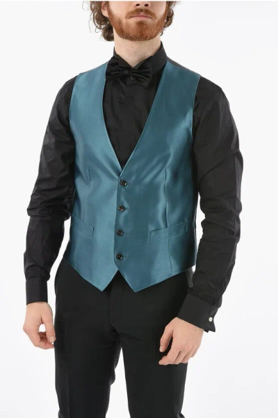 Corneliani Cc Collection Two-tone Silk Cerim.refined Waistcoat In Blue