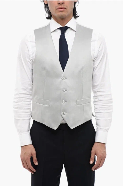 Corneliani Cc Collection Two-tone Wool Blend Waistcoat With Martingale In Grey