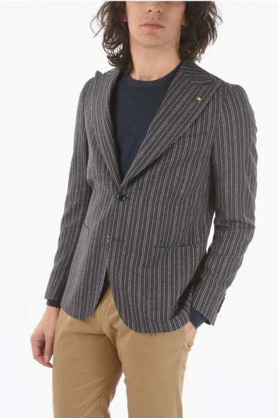 Corneliani Cc Collection Unbalanced Striped Reward Peak Lapel Patch Poc In Gray