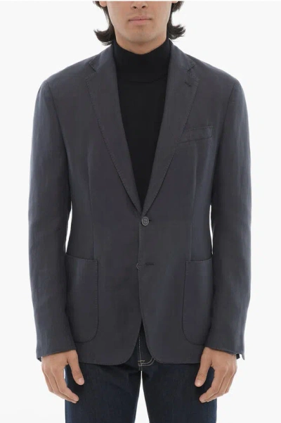 Corneliani Cc Collection Unlined Two-buttons Blazer With Patch Pockets In Blue