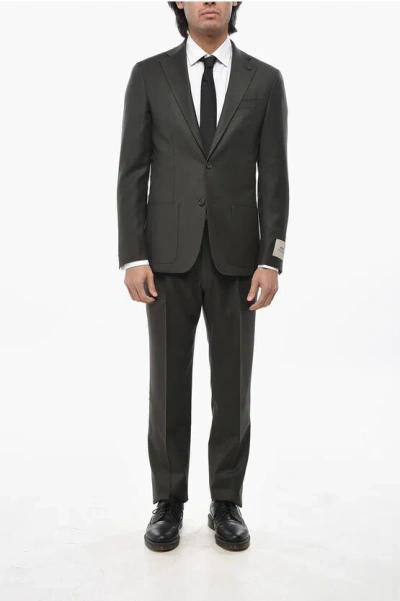 Corneliani Cc Collection Virgin Wool 2 -buttons Suit With Patch Pockets In Black