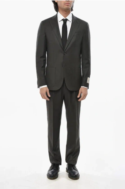 Corneliani Cc Collection Virgin Wool 2 -buttons Suit With Patch Pockets In Black