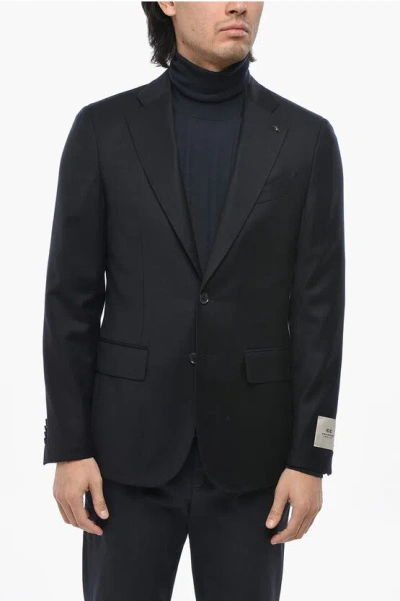 Corneliani Cc Collection Virgin Wool 2 Buttons Blazer With Flap Pockets In Black