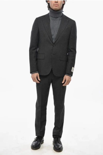Corneliani Cc Collection Virgin Wool 2 Buttons Suit With Flap Pockets In Black