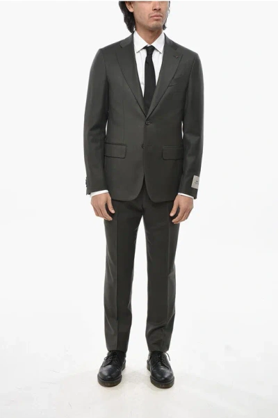 Corneliani Cc Collection Virgin Wool 2 Buttons Suit With Peak Lapel In Black