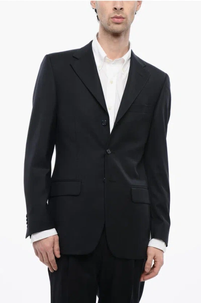 Corneliani Cc Collection Virgin Wool 3-button Blazer With Flap Pockets In Black