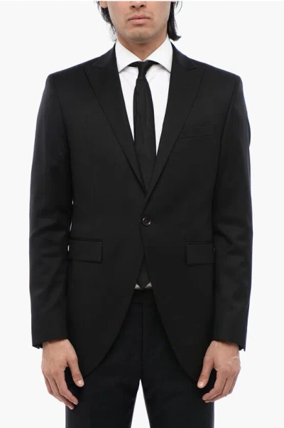 Corneliani Cc Collection Virgin Wool And Silk 1-button Blazer With Peak In Black