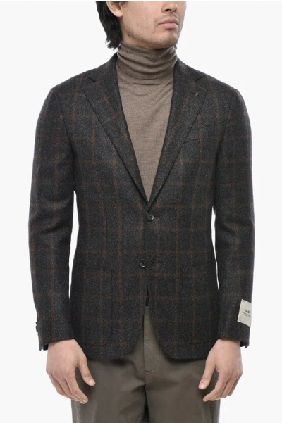Corneliani Cc Collection Virgin Wool And Silk Blend Checked Blazer In Brown