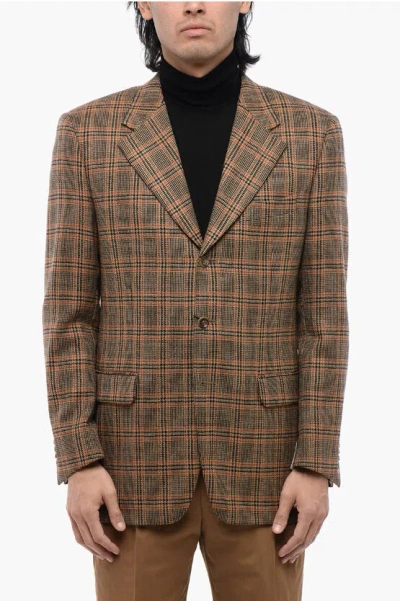 Corneliani Cc Collection Virgin Wool Blazer With District Check Motif In Brown