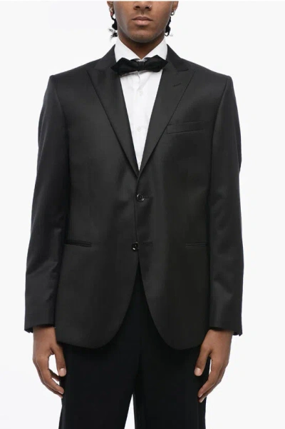 Corneliani Cc Collection Virgin Wool Blazer With Flush Pockets In Black