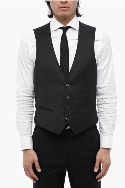 Corneliani Cc Collection Virgin Wool Blend Waistcoat With Martingale In Black