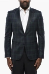 Corneliani Cc Collection Virgin Wool Checked Re 2-buttons Blazer In Blue